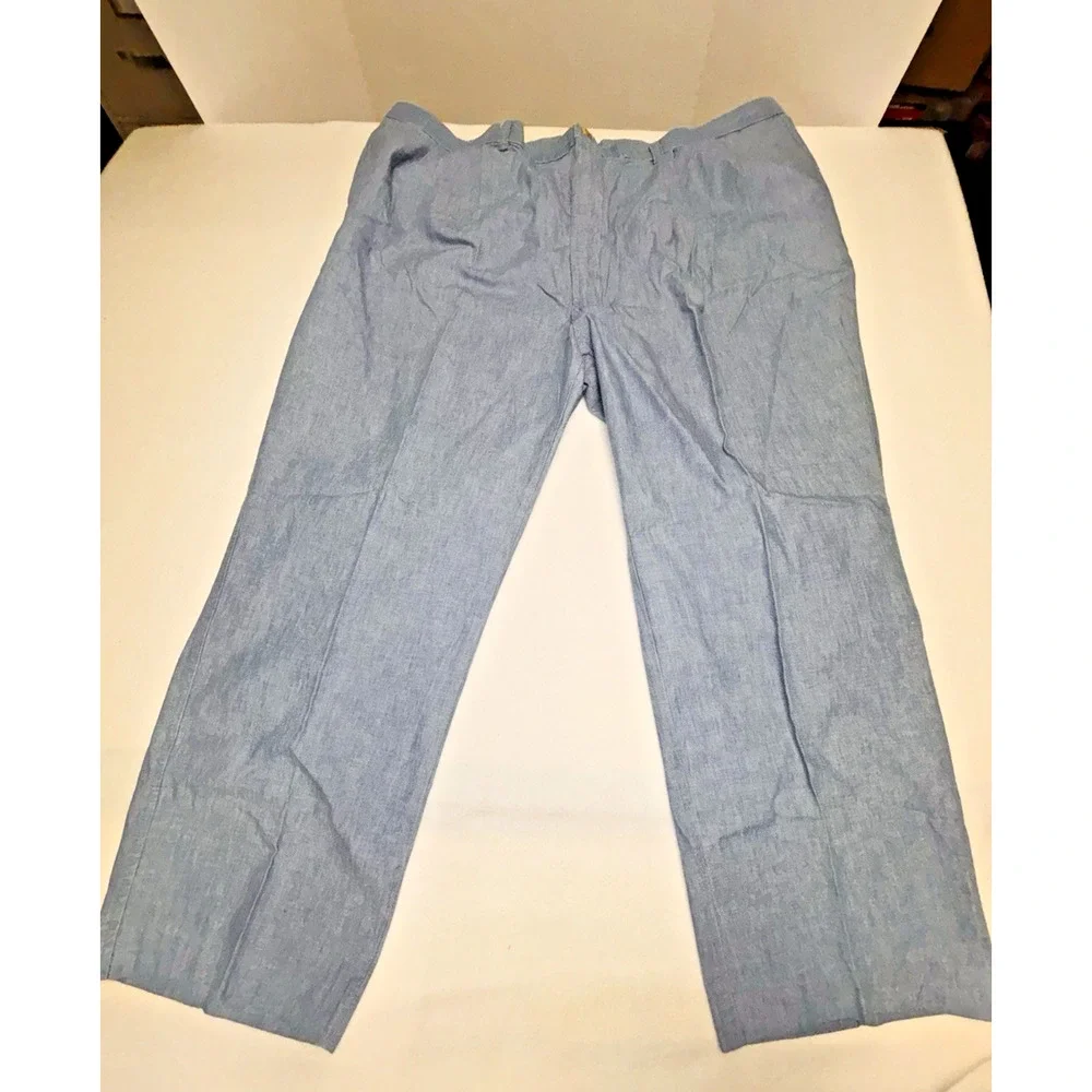 Mens Lightweight Light Blue Pants Elastic Waist Pants 48 x 30 Made in USA